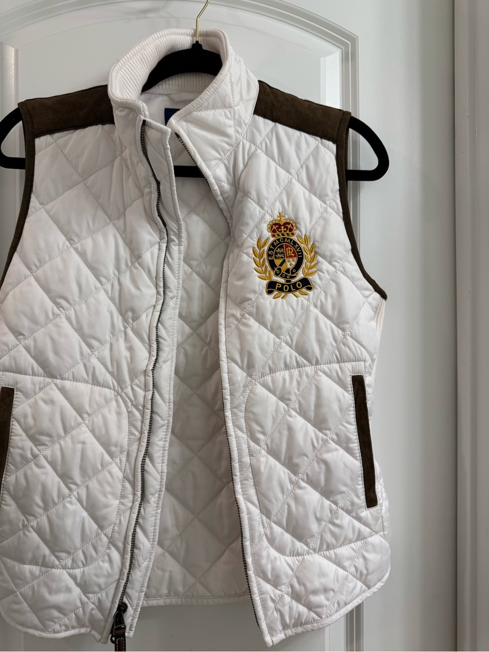 Polo by Ralph Lauren Quilted White & Brown Sleeveless Vest - Kids